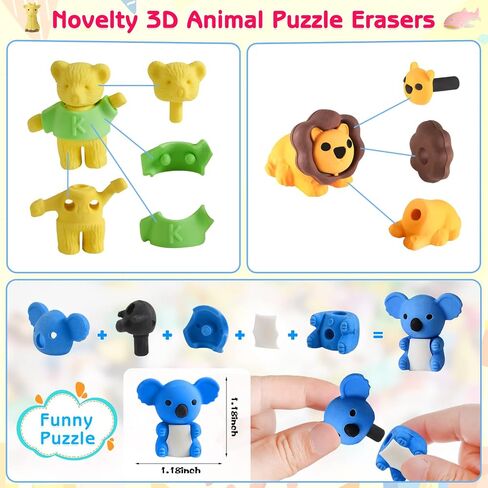 66pcs محايات الحيوانات للأطفال ، الحيوانات الأليفة المكتبية اللطيفة للفصول الدراسية ، محو محو ميني ثلاثي الأبعاد بارد ، والمرح مرة أخرى إلى مستلزمات المدارس ، وجوائز مكافآت الفصول الدراسية ، وألعاب صندوق الكنز للأطفال in Kuwait