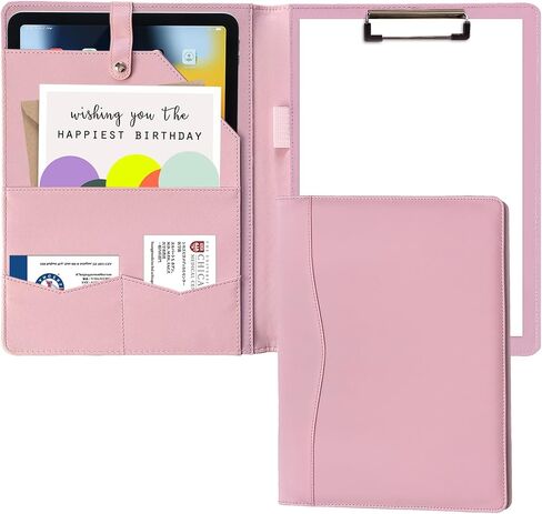 Leather Portfolio Binder 5 x 8, Mini Soft Leather Padfolio A5 Business Binder Legal Writing Pad Junior Size Document Organizer for Present Gift Kid Men Women Pink in Saudi Arabia