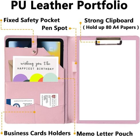 Leather Portfolio Binder 5 x 8, Mini Soft Leather Padfolio A5 Business Binder Legal Writing Pad Junior Size Document Organizer for Present Gift Kid Men Women Pink in Saudi Arabia