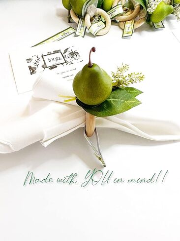 NAPKIN RINGS//PEAR HANDMADE NAPKIN RINGS//SET OF4//FRUIT HANDMADE NAPKIN RINGS//Green Pear With Leaves And Flowers //Rustic Decor//Table Setting Handmade Napkin Rings in Saudi Arabia