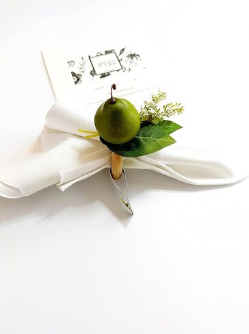NAPKIN RINGS//PEAR HANDMADE NAPKIN RINGS//SET OF4//FRUIT HANDMADE NAPKIN RINGS//Green Pear With Leaves And Flowers //Rustic Decor//Table Setting Handmade Napkin Rings in Saudi Arabia