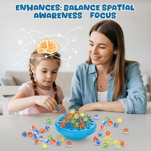 Game Marble Balance ، لعبة تكديس Wobble Marble للأطفال 6+ ، ألعاب عائلية للأطفال والبالغين مع التخزين المدمج ، لعبة Marbles Board for 1-4 لاعبين ، ألعاب حفلات عيد ميلاد ممتعة in Kuwait
