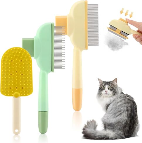 Cat Dog Comb Pet Hair Removal Tool, Pet Flea Comb Set with Self-Cleaning Button, with Long & Short Steel Teeth for Cat Dog Shedding in Saudi Arabia