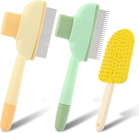 Cat Dog Comb Pet Hair Removal Tool, Pet Flea Comb Set with Self-Cleaning Button, with Long & Short Steel Teeth for Cat Dog Shedding in Saudi Arabia