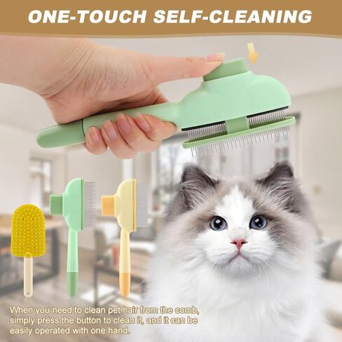 Cat Dog Comb Pet Hair Removal Tool, Pet Flea Comb Set with Self-Cleaning Button, with Long & Short Steel Teeth for Cat Dog Shedding in Saudi Arabia