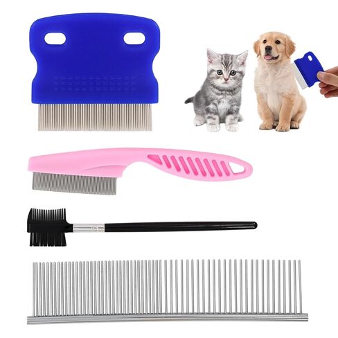 4 PCS Pet Flea Combs for Dogs & Cats, Cat Grooming Brush with Stainless Steel Teeth, Pet Flea Comb for Fleas and Ticks, Indoor Pets, Fine Tooth Comb for Kittens in Kuwait