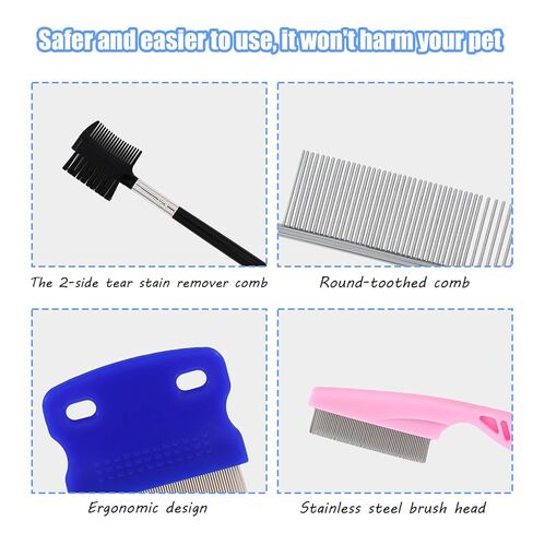 4 PCS Pet Flea Combs for Dogs & Cats, Cat Grooming Brush with Stainless Steel Teeth, Pet Flea Comb for Fleas and Ticks, Indoor Pets, Fine Tooth Comb for Kittens in Kuwait