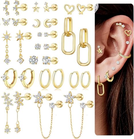مجموعة من 18 قطعة من حلقات الأنف المزيفة متعددة الأنماط للنساء - أصفاد أنف مطلية بالذهب عيار 14 قيراط للفتيات المراهقات - حلقة أنف بمشبك للنساء غير مثقوبة in Kuwait