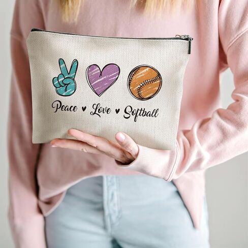 Softball Gifts, Softball Cosmetic Bag, Makeup Bag Inspirational Gifts for Women, Softball Lovers Players Fans Birthday Gifts, Friendship Gifts for Women, Softball Team Gifts in Saudi Arabia