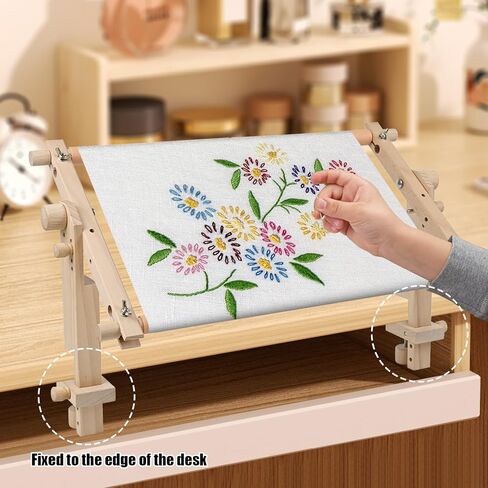 موقف تطريز قابل للتعديل للجدول - Cross Stitch Hoop Stand for Table ، Wood Tapestry Scroll Scroll Embroidery Frames With 20in * 12in Cross Stitch Hoop in Kuwait