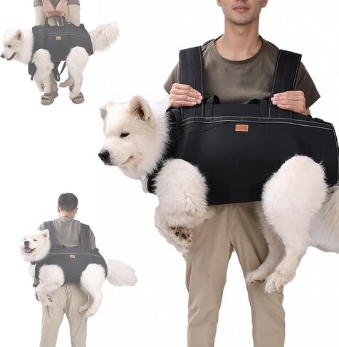 Dog Lift Harness Backpack Carrier for Large Dogs, Full Body Sling with Handle, Dog Harness for Joint Injuries, Arthritis, Ideal for Stairs, Elderly Dogs (Black XXX-Large 66-83 LBS) in Kuwait