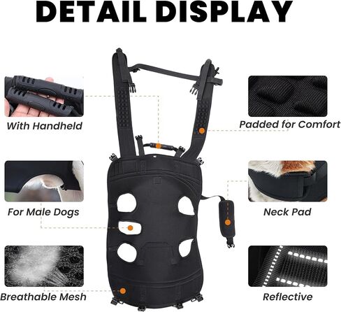 Dog Lift Harness Backpack Carrier for Large Dogs, Full Body Sling with Handle, Dog Harness for Joint Injuries, Arthritis, Ideal for Stairs, Elderly Dogs (Black XXX-Large 66-83 LBS) in Kuwait