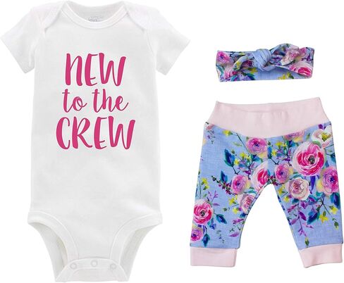Just Joined Team Baby Girl Going Home Outfit - Pastel Watercolor Floral - Bodysuit, Yoga Pant, and Headband in Saudi Arabia