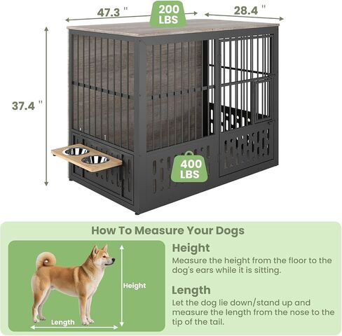 Yafylly 48 Inch XXL Dog Crate Furniture, Wooden Chewproof Dog Kennel with Interactive Window, 360° Adjustable Bowls (5 Heights), Storage Table Top, Heavy Duty XL Dog Crate for Medium Large Dogs, Brown in Kuwait