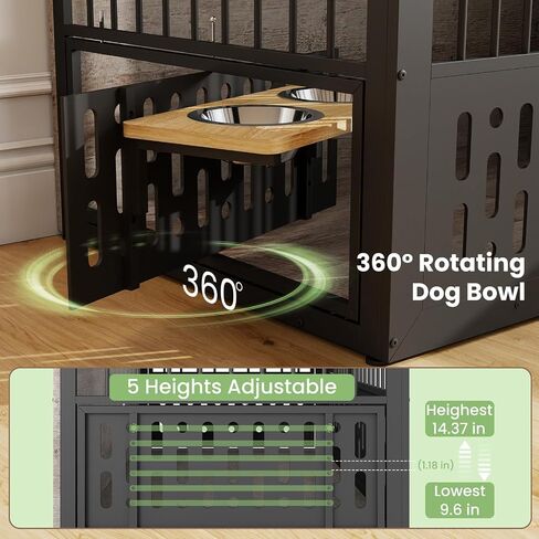 Yafylly 48 Inch XXL Dog Crate Furniture, Wooden Chewproof Dog Kennel with Interactive Window, 360° Adjustable Bowls (5 Heights), Storage Table Top, Heavy Duty XL Dog Crate for Medium Large Dogs, Brown in Kuwait