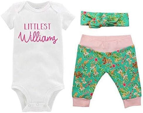 Littlest Floral Personaled Baby Green Pink Floral Outfit -Home Outfit - Bodysuit ، Pant Yoga ، Top Knot Theadband in Saudi Arabia