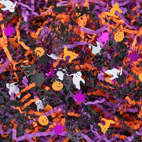 Cipowm Halloween Grinker Cut Paper ، 3 Colors Raffia Paper Shred Filler with Halloween Confetti Paper Paper Grass for Glapp Craft Diy Gift Beac Party Party ، 115g/4oz in Kuwait