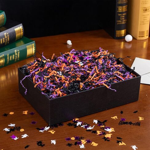 Cipowm Halloween Grinker Cut Paper ، 3 Colors Raffia Paper Shred Filler with Halloween Confetti Paper Paper Grass for Glapp Craft Diy Gift Beac Party Party ، 115g/4oz in Kuwait