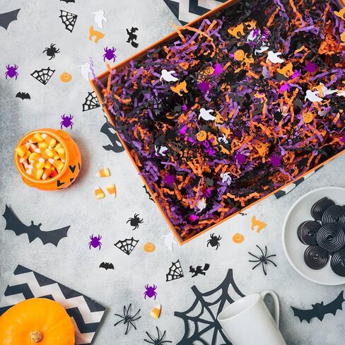 Cipowm Halloween Grinker Cut Paper ، 3 Colors Raffia Paper Shred Filler with Halloween Confetti Paper Paper Grass for Glapp Craft Diy Gift Beac Party Party ، 115g/4oz in Kuwait