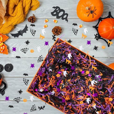 Cipowm Halloween Grinker Cut Paper ، 3 Colors Raffia Paper Shred Filler with Halloween Confetti Paper Paper Grass for Glapp Craft Diy Gift Beac Party Party ، 115g/4oz in Kuwait