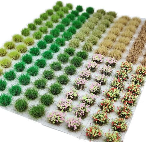 140 Pcs Static Grass Tufts & Miniature Flower Clusters - Artificial Grass Terrain Scenery Kit for Model Train Railway, Military Sand Table, DIY Diorama Landscape in Saudi Arabia