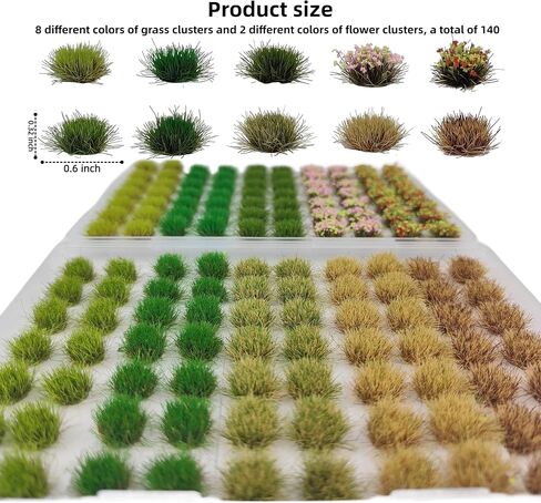 140 PCS Thffts Static Grass Thfts & Miniature Clusters - مجموعة مشهد التضاريس الاصطناعية للسكك الحديدية للقطار ، طاولة الرمال العسكرية ، المناظر الطبيعية ديوراما DIY in Kuwait