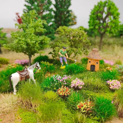 140 PCS Thffts Static Grass Thfts & Miniature Clusters - مجموعة مشهد التضاريس الاصطناعية للسكك الحديدية للقطار ، طاولة الرمال العسكرية ، المناظر الطبيعية ديوراما DIY in Kuwait
