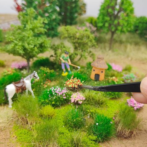 140 PCS Thffts Static Grass Thfts & Miniature Clusters - مجموعة مشهد التضاريس الاصطناعية للسكك الحديدية للقطار ، طاولة الرمال العسكرية ، المناظر الطبيعية ديوراما DIY in Kuwait