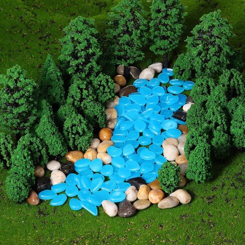 Chuangdi 45 Pcs Model Trees 2.36 to 5.91 Inch Mixed Miniature Fake Plastic Diorama Tree, with Glow Pebbles River Rocks for Home Flower Garden Decoration DIY Crafts Building Models in Saudi Arabia