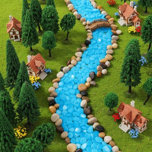 Chuangdi 45 Pcs Model Trees 2.36 to 5.91 Inch Mixed Miniature Fake Plastic Diorama Tree, with Glow Pebbles River Rocks for Home Flower Garden Decoration DIY Crafts Building Models in Saudi Arabia