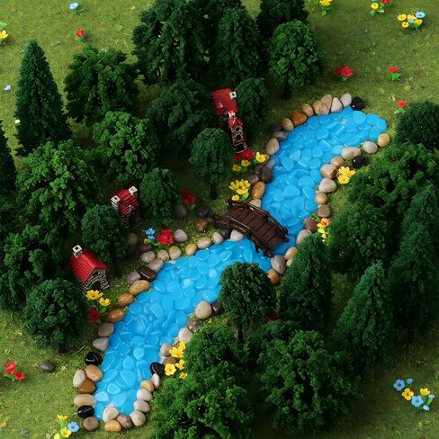 Chuangdi 45 Pcs Model Trees 2.36 to 5.91 Inch Mixed Miniature Fake Plastic Diorama Tree, with Glow Pebbles River Rocks for Home Flower Garden Decoration DIY Crafts Building Models in Saudi Arabia