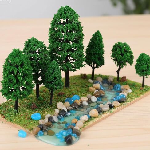 Chuangdi 45 Pcs Model Trees 2.36 to 5.91 Inch Mixed Miniature Fake Plastic Diorama Tree, with Glow Pebbles River Rocks for Home Flower Garden Decoration DIY Crafts Building Models in Saudi Arabia