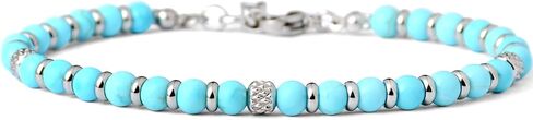 Ganbatte Handmade Beaded Bracelet, Natural Obsidian Stone and Silver Stainless Steel, Boho Style Women's Jewelry (Obsidian/Black Ice, Regular) in Kuwait