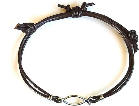 Adjustable Leather Bracelet with Jesus Fish Pendant Charm in Saudi Arabia