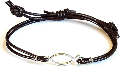 Adjustable Leather Bracelet with Jesus Fish Pendant Charm in Saudi Arabia