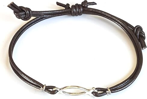 Adjustable Leather Bracelet with Jesus Fish Pendant Charm in Saudi Arabia
