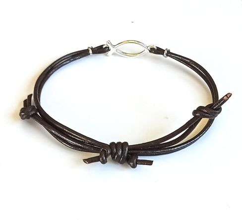 Adjustable Leather Bracelet with Jesus Fish Pendant Charm in Saudi Arabia