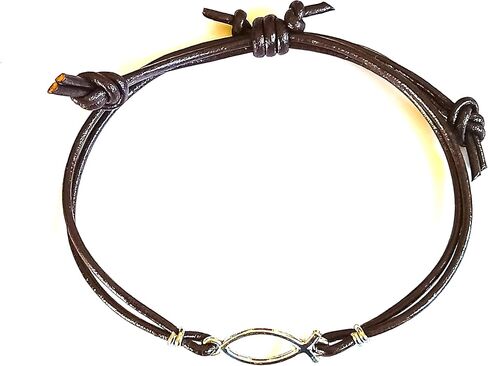 Adjustable Leather Bracelet with Jesus Fish Pendant Charm in Saudi Arabia
