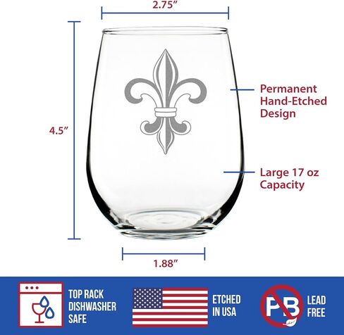 كأس نبيذ Fleur de Lis Stemless - ديكور وهدايا Fleur de Lis الفرنسية - أكواب كبيرة بحجم 17 أونصة in Kuwait