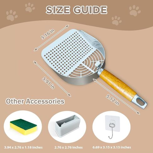 Cat Litter Scoop, Litter Scooper, Metal Cat Litter Scoop, Stainless Steel Cat Litter Scoop, Kitten Pooper Lifter, Kitty Metal Scooper with Holder for Cat Litter Box Round Holes Easy Cleaning in Saudi Arabia