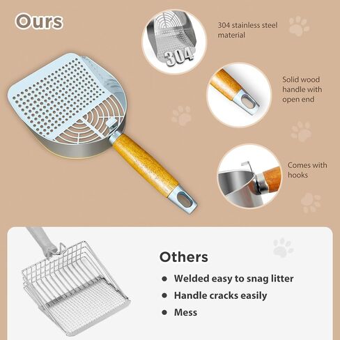 Cat Litter Scoop, Litter Scooper, Metal Cat Litter Scoop, Stainless Steel Cat Litter Scoop, Kitten Pooper Lifter, Kitty Metal Scooper with Holder for Cat Litter Box Round Holes Easy Cleaning in Saudi Arabia