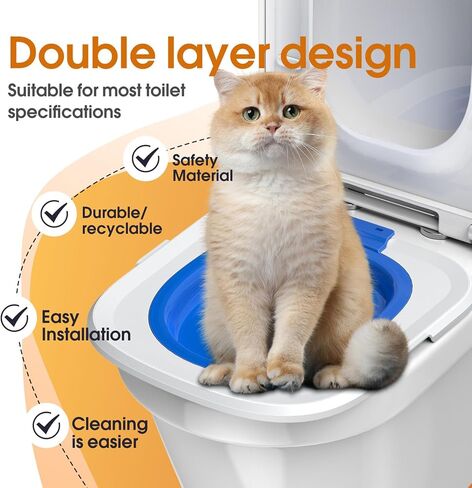 Cat Toilet Trainer, Detachable and Reusable Dual Layer Design Cat Toilet Training Kit Fits Most Toilets, Easy to Install, Comfortable Cat Toilet Training Seat Tool for Pet Cleaning in Saudi Arabia