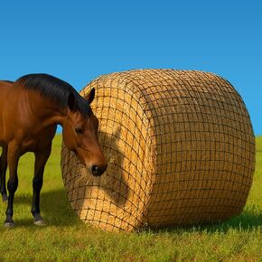 Round Bale Hay Net for Horses 5x5 ft, Knotless Slow Feed Hay Net Feeder with 2" Holes, Fits 4x5 and 5x5 Round Bales, Stackable 2 and 3-String Square Bales, Heavy Duty Livestock Hay Feeder Net in Saudi Arabia