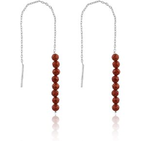 Prehnite Gemstone Beads Threader Earrings – Hypoallergenic Silver Plated Chain Drop Earrings for Women, Lightweight Minimalist Jewelry for Sensitive Ears, Handmade Dangle (Prehnite) in Saudi Arabia