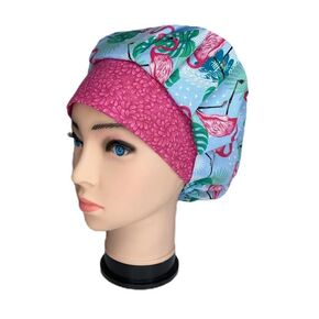 Bouffant Scrub Cap Flamingo Time Scrub Hat OR Hats Womens Scrub Caps in Kuwait