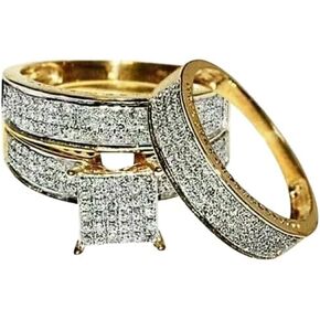 رذاذ المجوهرات 3CT Round Lab التي تم إنشاؤها مجموعة حلقة الزفاف Trio Wedding Trio Trio ، 14 كيلو بايت للذهب الأصفر (الأصفر ، 9.75) in Kuwait