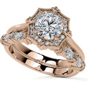 1CT-3CT Round Cut Moissanite Wedding Ring Set for Women Halo Bridal Handmade Ring, Promise Gifts for Her (2 CT, Yellow) in Saudi Arabia