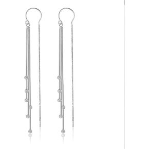 Meissa Sterling Silver Threader Earrings Rose Gold Long Earrings Wedding Bridal Statement Earrings Elegant Diamond Threader Handmade Jewelry Gift (Rose Gold) in Kuwait
