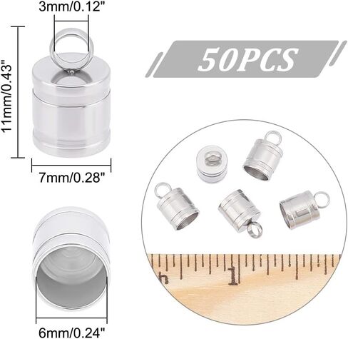 UNICRAFTALE 50Pcs Stainless Steel Column Cord Ends End Caps 6mm Inner Diameter Smooth End Caps Terminators Cord Finding for Jewelry Making Stainless Steel Color in Saudi Arabia