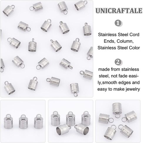 UNICRAFTALE 50Pcs Stainless Steel Column Cord Ends End Caps 6mm Inner Diameter Smooth End Caps Terminators Cord Finding for Jewelry Making Stainless Steel Color in Saudi Arabia